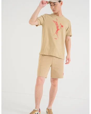 Tricou regular fit Duhorse, Maro camel/Rosu vermillion