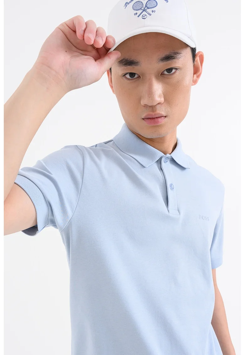 Tricou polo regular fit cu logo, Albastru pastel