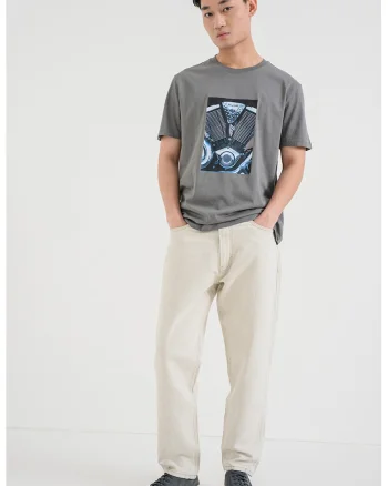 Tricou cu decolteu la baza gatului Dostino, Negru/Albastru/Gri inchis