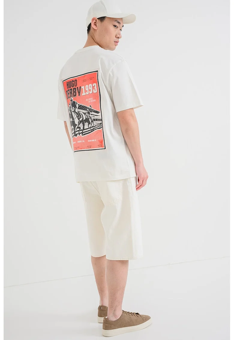 Tricou cu imprimeu grafic pe spate Derlyns, Alb murdar