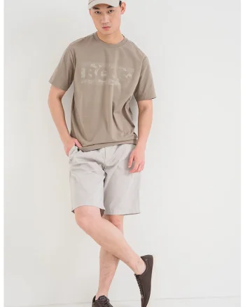 Tricou cu decolteu la baza gatului si logo, Maro taupe