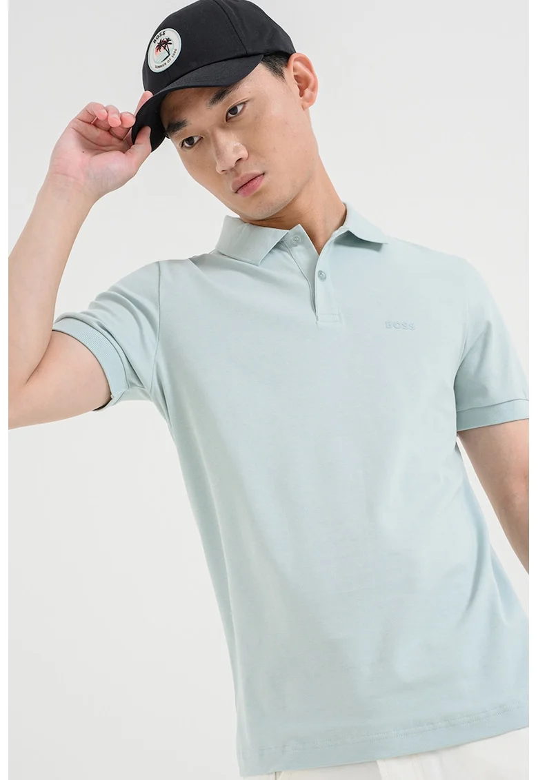 Tricou polo regular fit cu logo, Albastru glaciar