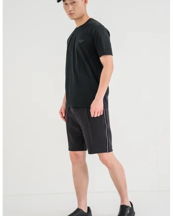 Tricou de bumbac cu decolteu la baza gatului, Negru