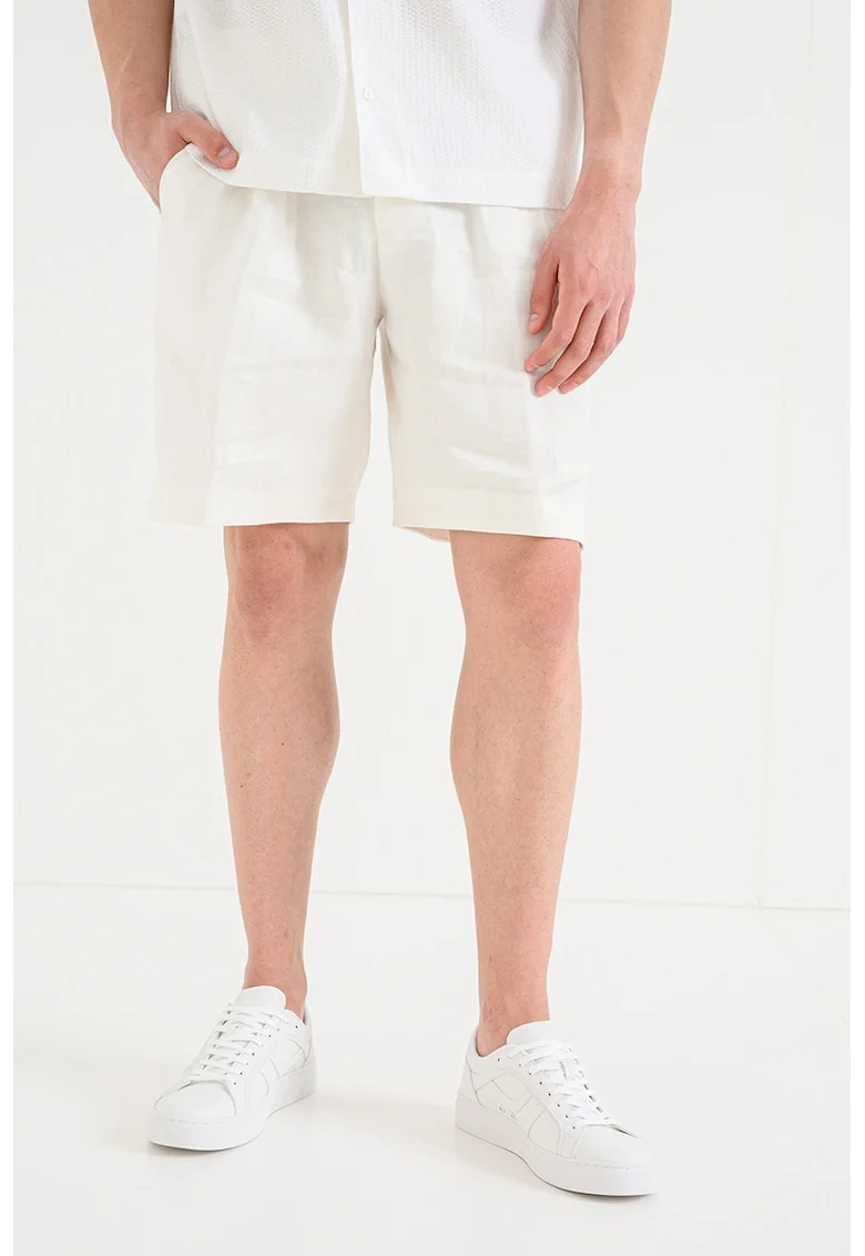 Pantaloni scurti de in cu talie medie, Alb
