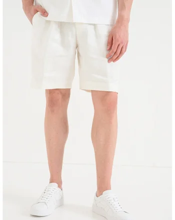 Pantaloni scurti de in cu talie medie, Alb