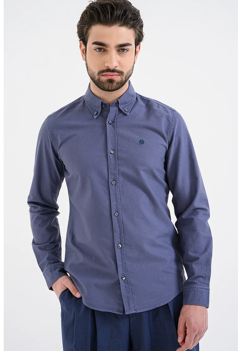 Camasa slim fit cu guler fixat cu nasturi Roan, Albastru prafuit