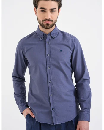 Camasa slim fit cu guler fixat cu nasturi Roan, Albastru prafuit