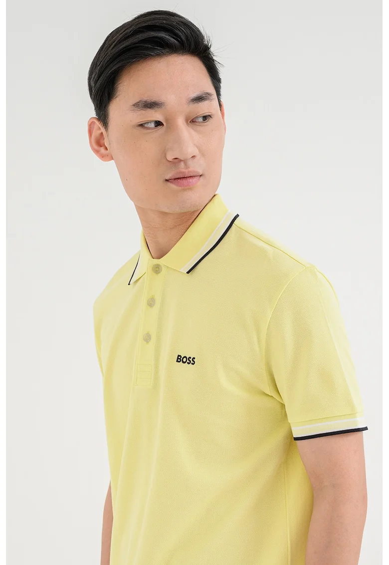 Tricou polo cu logo, Alb/Negru/Galben pai
