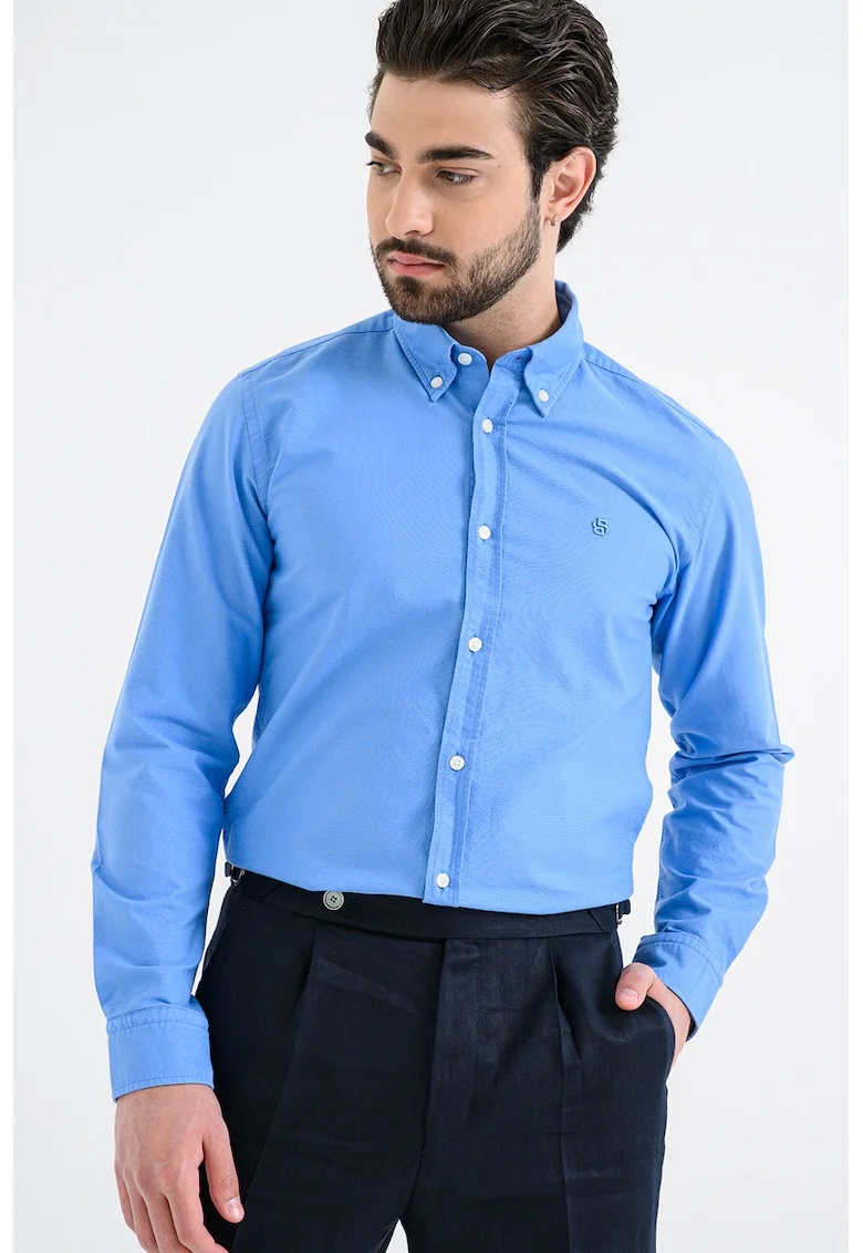 Camasa slim fit cu guler fixat cu nasturi Roan, Albastru deschis