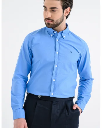 Camasa slim fit cu guler fixat cu nasturi Roan, Albastru deschis