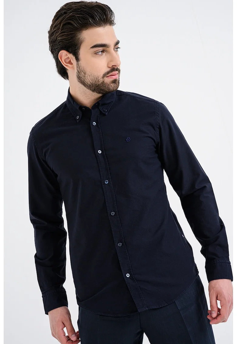 Camasa slim fit cu guler fixat cu nasturi Roan, Negru
