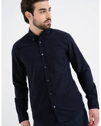 Camasa slim fit cu guler fixat cu nasturi Roan, Negru
