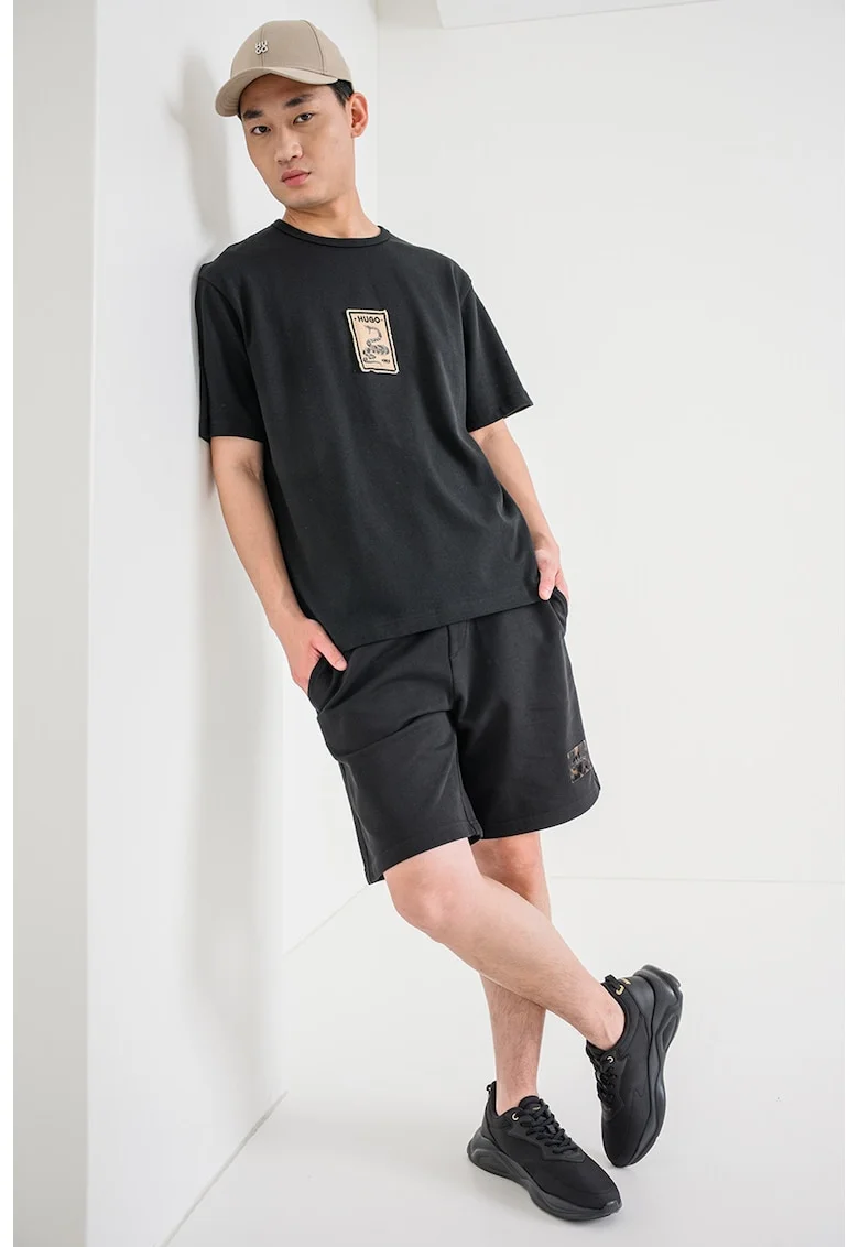 Tricou cu maneci cazute Dobul, Negru/Maro camel
