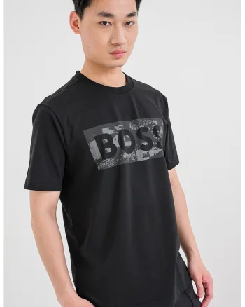 Tricou cu decolteu la baza gatului si logo, Negru