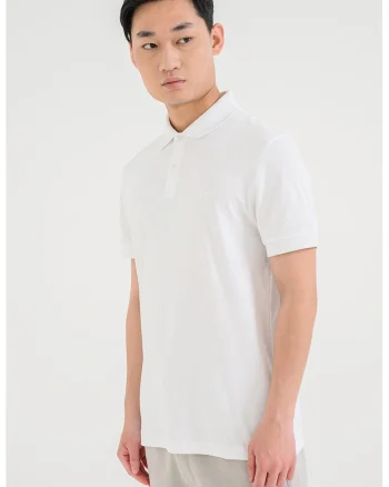 Tricou polo regular fit cu logo, Alb optic