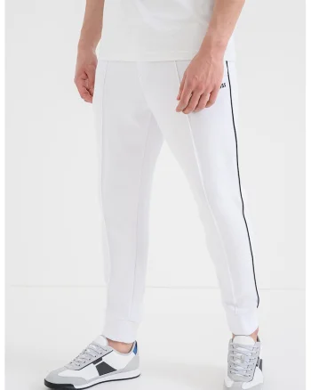 Pantaloni conici de trening cu cusaturi decorative Join, Negru/Alb optic