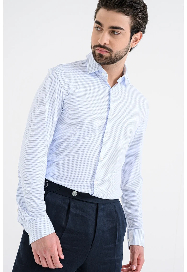Camasa cu model si maneci lungi, Alb/Albastru indigo