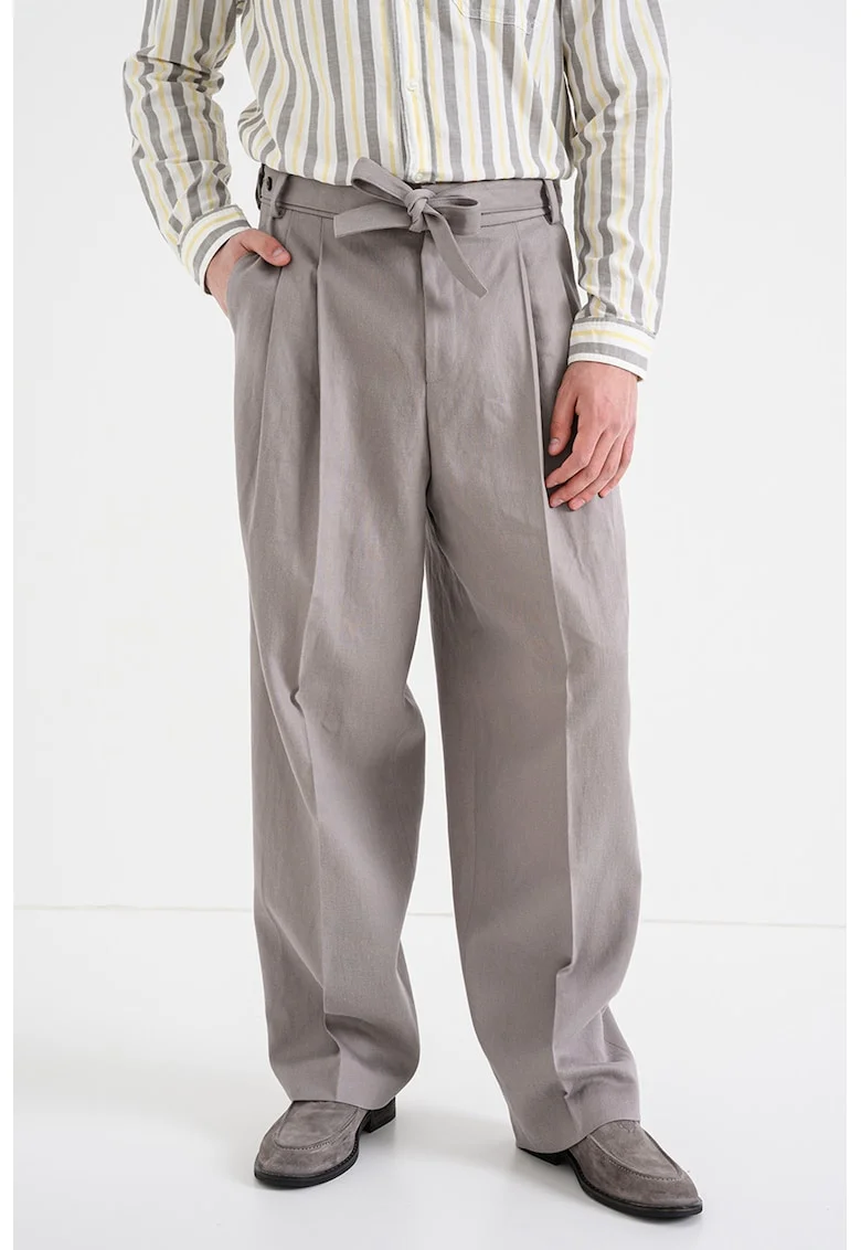 Pantaloni relaxed fit cu detalii din lyocell, Maro taupe