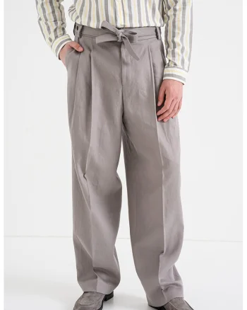 Pantaloni relaxed fit cu detalii din lyocell, Maro taupe