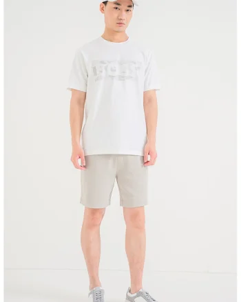 Tricou cu decolteu la baza gatului si logo, Alb