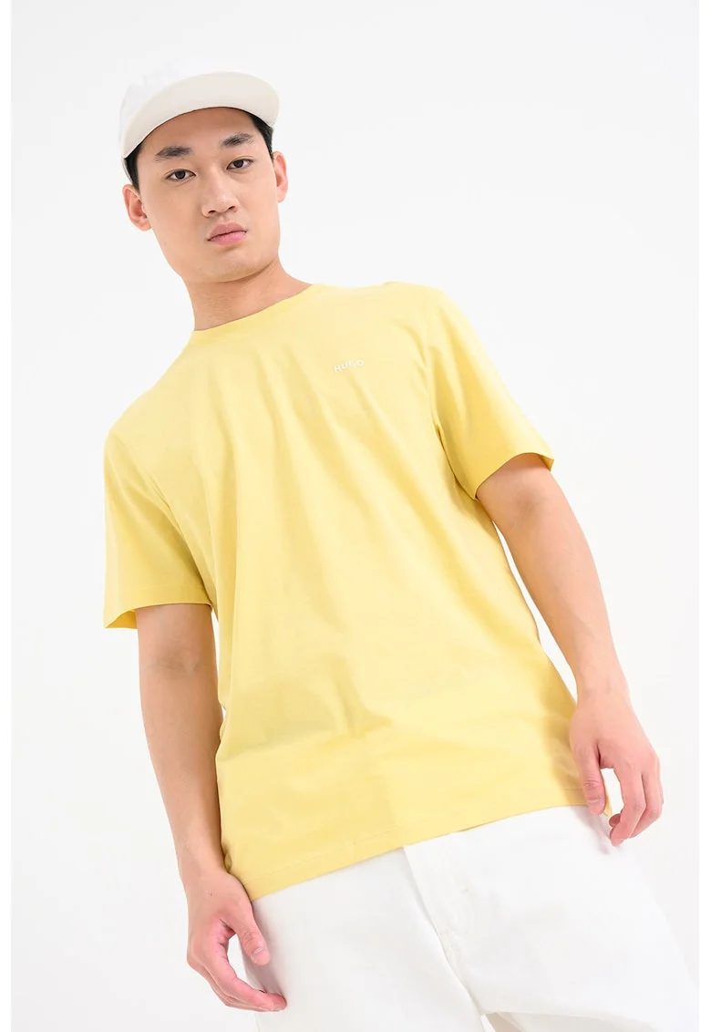 Tricou cu decolteu la baza gatului, Alb/Galben pai
