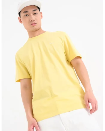 Tricou cu decolteu la baza gatului, Alb/Galben pai