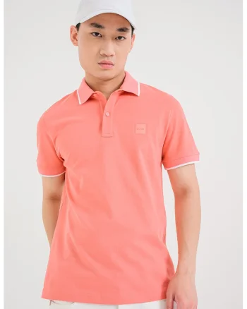 Tricou polo slim fit Passertip, Alb/Coral