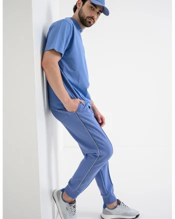 Pantaloni conici de trening cu cusaturi decorative Join, Albastru pastel