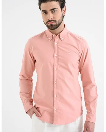 Camasa slim fit cu guler fixat cu nasturi Roan, Roz somon