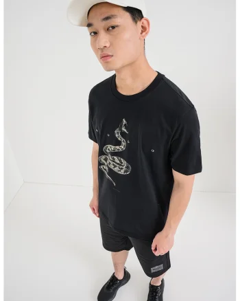 Tricou cu imprimeu grafic Discorb, Negru/Gri/Galben