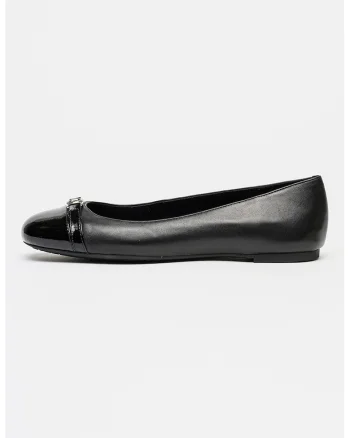 Balerini din piele cu detalii din piele lacuita Mandy, Negru