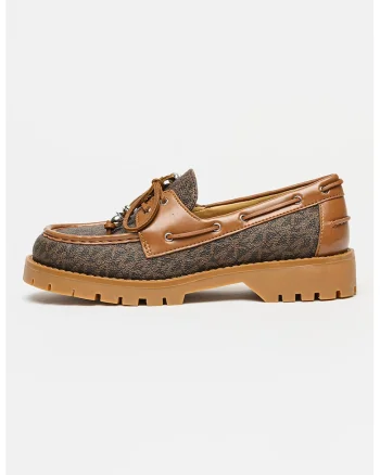 Pantofi loafer din piele cu model monograma Kenny Signature, Maro