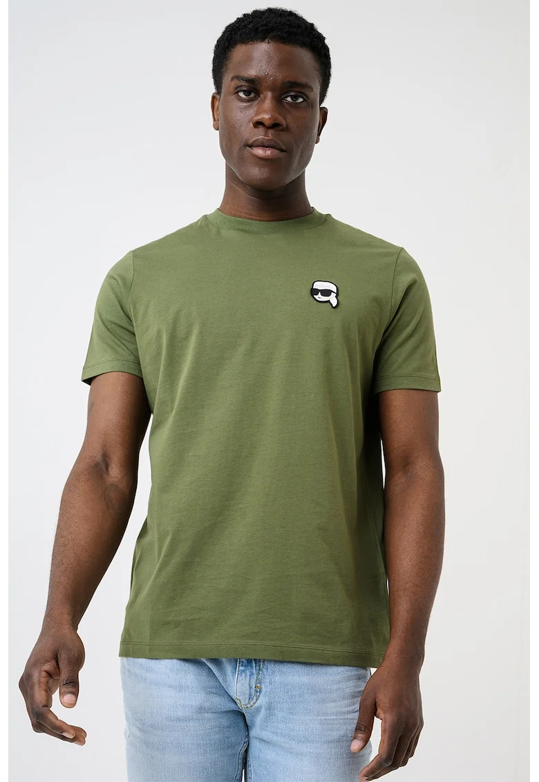 Tricou de bumbac cu monograma discreta, Verde feriga