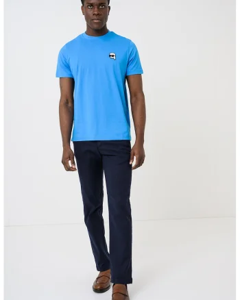 Tricou de bumbac cu monograma discreta, Albastru pastel/Negru stins/Alb optic