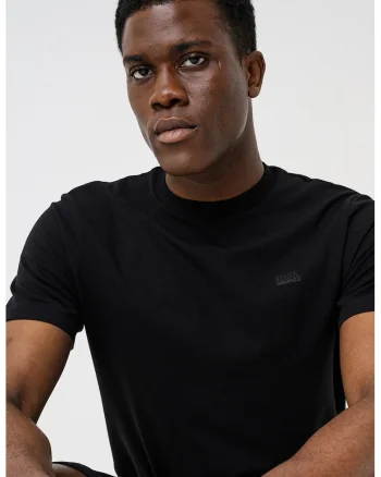 Tricou slim fit cu decolteu la baza gatului, Negru stins