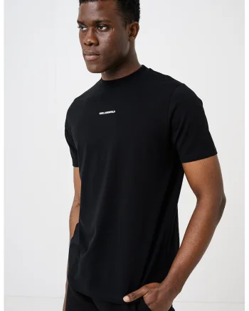 Tricou din amestec de bumbac cu imprimeu tropical pe partea din spate, Negru