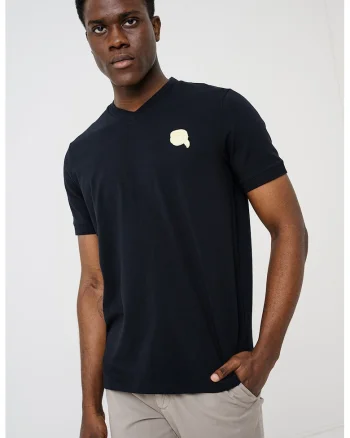Tricou slim fit cu decolteu in V, Negru