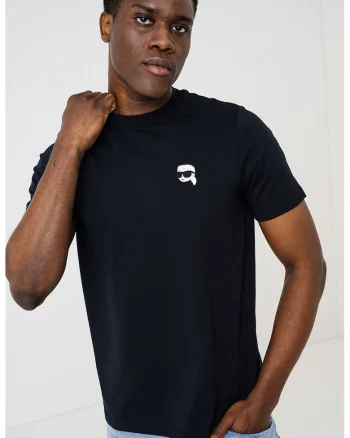 Tricou de bumbac cu monograma discreta, Negru