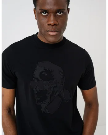 Tricou de bumbac cu logo brodat, Negru