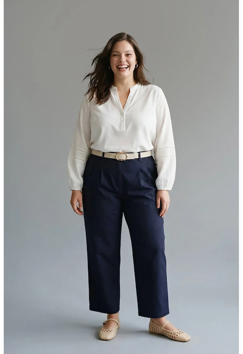 Pantaloni cu croiala ampla si buzunare laterale, Bleumarin