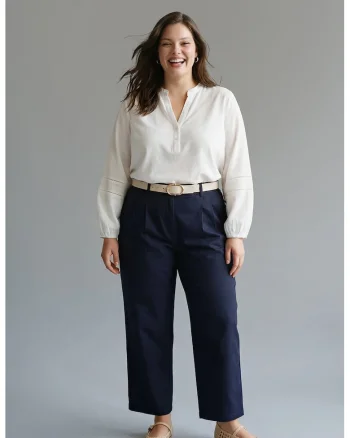 Pantaloni cu croiala ampla si buzunare laterale, Bleumarin