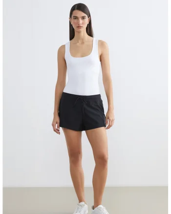Pantaloni scurti cu captuseala incorporata si model uni, Negru