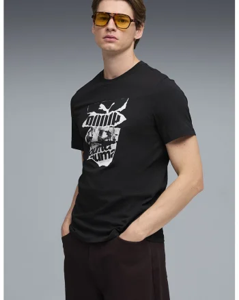Tricou cu logo si imprimeu foto, Alb/Negru