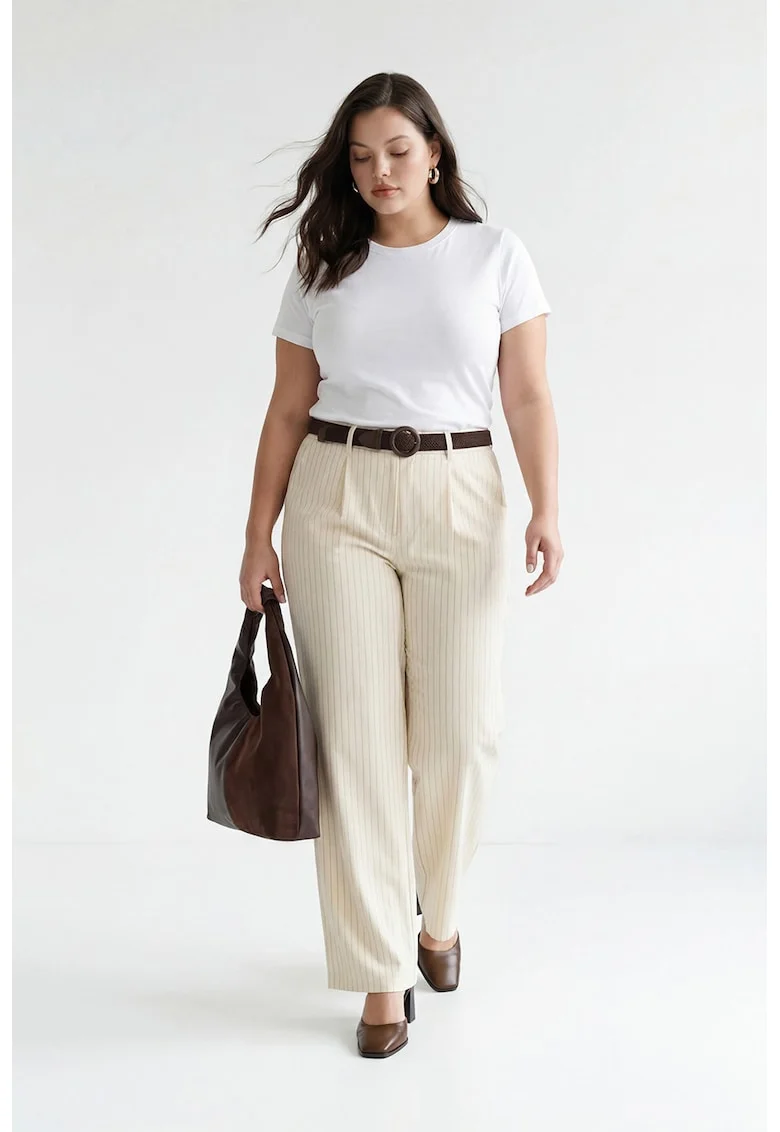 Pantaloni din amestec de in cu pensa, Bej deschis