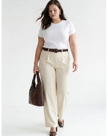Pantaloni din amestec de in cu pensa, Bej deschis