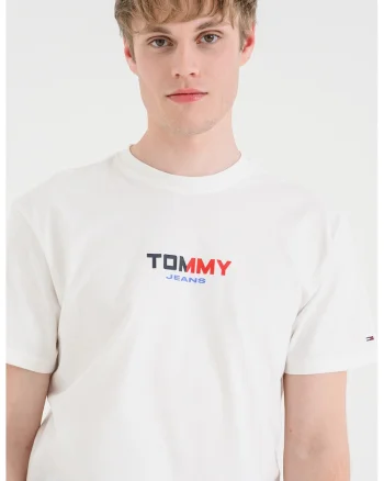 Tricou cu decolteu la baza gatului si imprimeu logo, Crem