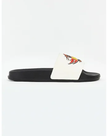 Papuci cu design grafic, Alb/Negru