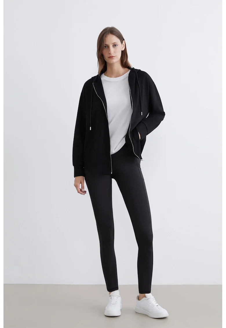 Colanti crop cu buzunare laterale, Negru stins