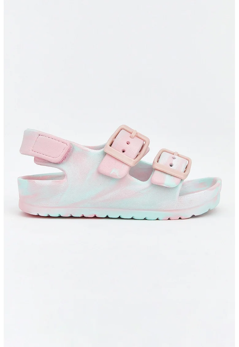 Sandale cu aspect tie-dye si catarame, Roz/Verde menta