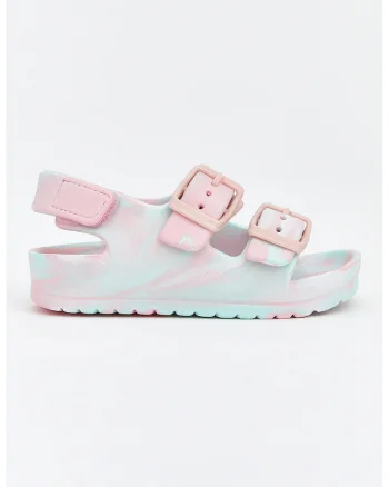 Sandale cu aspect tie-dye si catarame, Roz/Verde menta